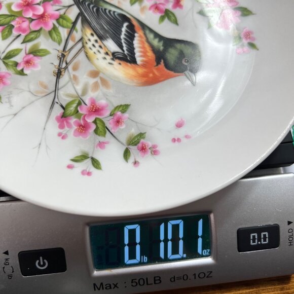 Kaiser Decorative Bird Plate By H. Auge Bergfink Design 8" Dia Floral Pink - Picture 9 of 10
